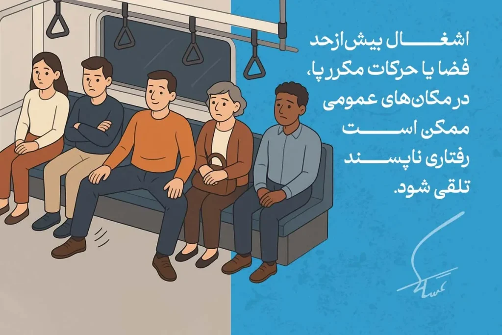 زبان بدن نشستن: راهنمای کامل تفسیر انواع حرکات 5 تصویری از افرادی در حال نشستن در یک قطار است که زبان بدن نشستن آنها نشاندهنده ناراحتی یا بیحوصلگی است.