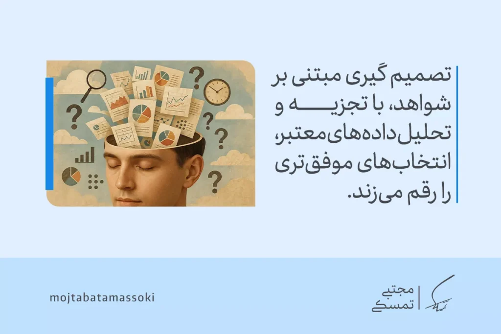 تفکر انتقادی چیست و چگونه آن را تقویت کنیم؟ 3 فردی با ذهن آرام، در حال تجزیه و تحلیل دادهها و نمودارها، نمادی از تفکر انتقادی در تصمیمگیری است.