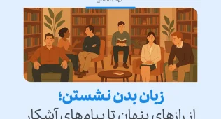زبان بدن نشستن: راهنمای کامل تفسیر انواع حرکات 9 تصویری از یک گروه از افراد در یک محیط کتابخانهای است که در حال گفتگو یا مطالعه هستند. این تصویر به زبان بدن نشستن و ارتباطات غیرکلامی اشاره دارد.