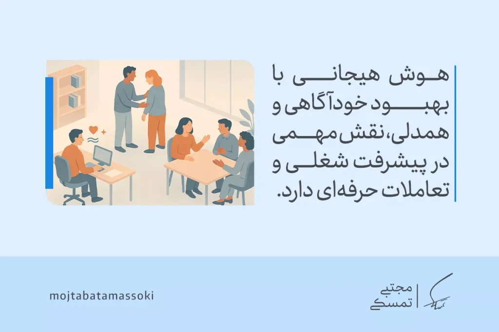 راهنمای کامل مهارتهای نرم در محیط کار و روش تقویت 3 تصویر یک محیط کاری است که در آن مهارتهای نرم مانند هوش هیجانی و همکاری مؤثر نقش مهمی در بهبود روابط و پیشرفت شغلی دارند.