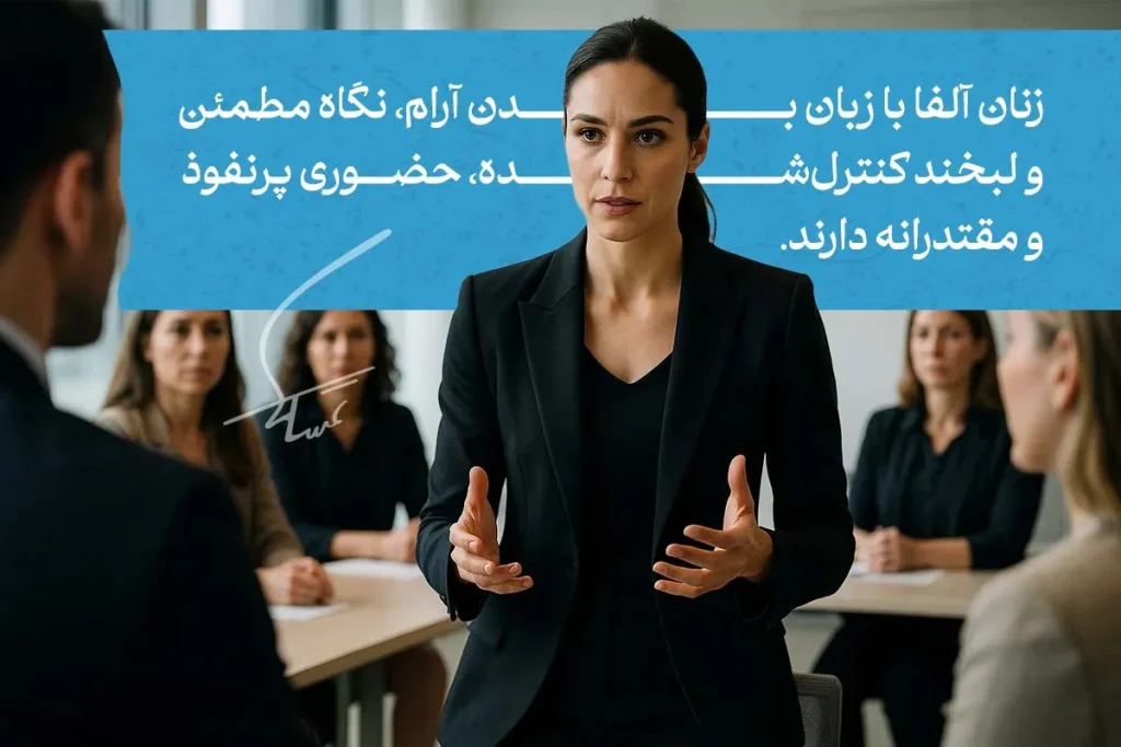 هر آنچه که باید در مورد زبان بدن زنان بدانیم 4 زبان بدن زنان در رهبری؛ زن با حالت دستهای باز، نگاه مطمئن و حضور مقتدرانه در جمع کاری اعتماد به نفس نشان میدهد.