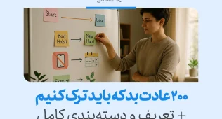 تصویری از برنامه‌ریزی ترک عادت‌ها با عنوان ۲۰۰ عادت بد که باید ترک کنیم به‌همراه تعریف و دسته‌بندی کامل از عادت های بد روزانه نمایش داده می‌شود.