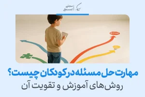 تصویری از کودکی که در حال یادگیری مهارت‌های حل مسئله در کودکان است و از مسیرهای مختلف با نمادهای مختلف مانند توقف و روشنایی عبور می‌کند.
