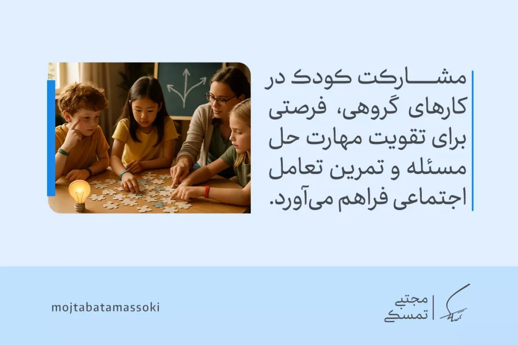 آموزش مهارت حل مسئله به کودکان؛ راهکارهایی برای تقویت توان تفکر 6 تصویری از کودکان در حال حل پازل با معلم خود هستند که فرصتی برای تقویت مهارتهای حل مسئله در کودکان و تمرین تعامل اجتماعی فراهم میکند.