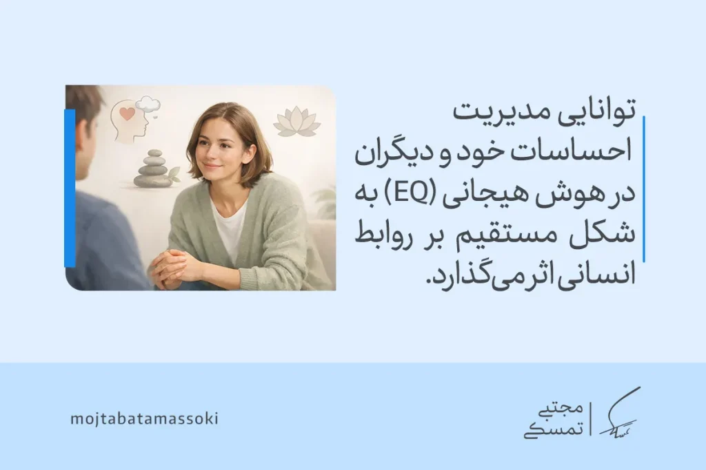 شناخت انواع هوش در روانشناسی + روش تشخیص و اهمیت و کاربرد 4 تصویری از گفتوگوی دو نفره که نقش هوش هیجانی در کنار انواع هوش را در مدیریت احساسات و کیفیت روابط انسانی نشان میدهد.